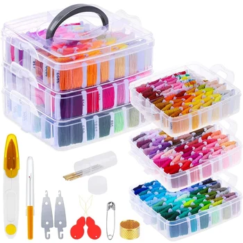 

Embroidery Floss Kit,Cross Stitch Kit Include 204 Colors Embroidery Floss Tools for Embroidery and Friendship Bracelet