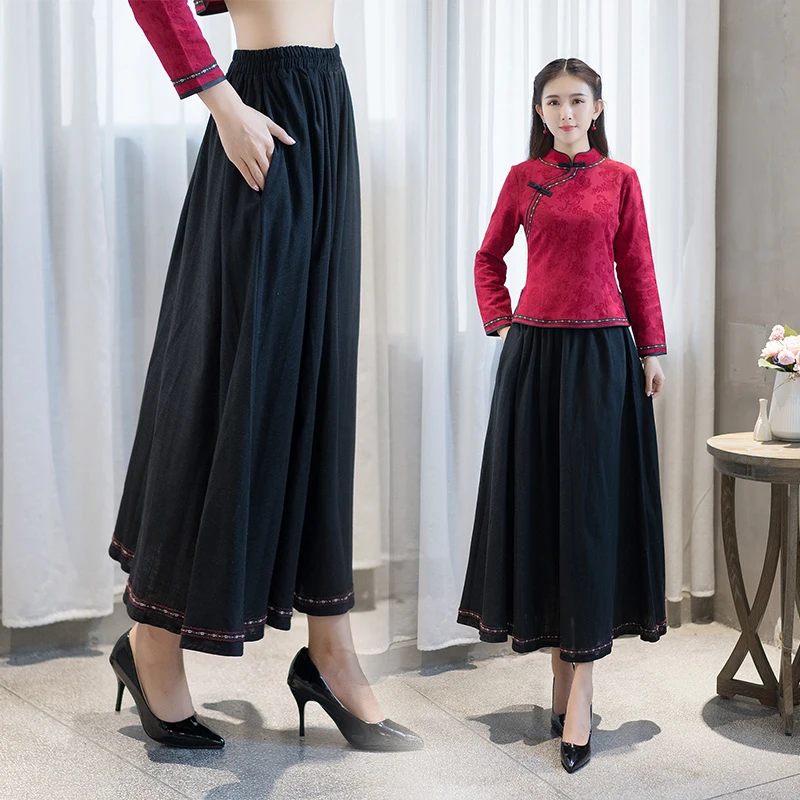 Онлайн Китайский магазин faldas mujer moda женская зимняя элегантная винтажная длинная трапециевидная Однотонная юбка