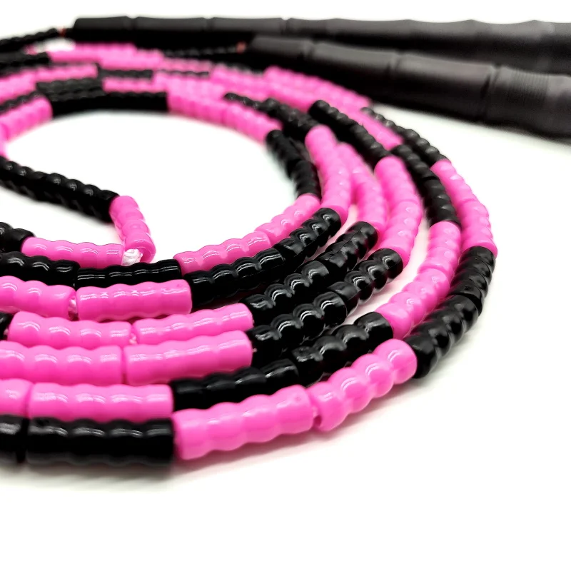 NEVERTOOLATE SOFT BEADS REAL 3 METER 3m black pink beaded skip rope white handle 21cm length freestyle beads skipping jump rope 3