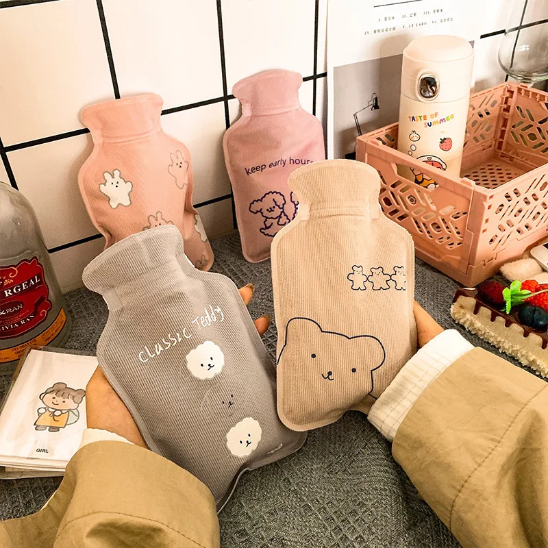 1PCs Keep Warm Cute PVC Stress Pain Relief Therapy Hot Water Bottle Bag with Knitted Soft Cozy Cover Heat Reusable Hand Warmer