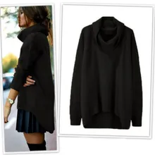 Водолазка, женский свитер, элегантный, однотонный, высокий воротник, неровный подол, длинный рукав, пуловер, свободный, толстый, вязаный, мягкий, короткий, свитера