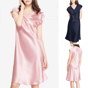 

2020 ZANZEA Summer Short Sleeve Casual Soft Nightdress Sexy Sleepwear Women V Neck Sundress Knee Length Home Dress Plus Size 5XL