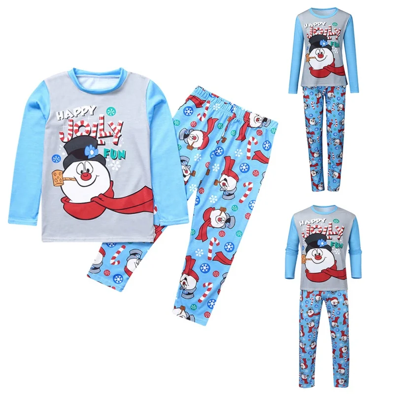 

Kids 2pcs Long-Sleeved Pajamas Sets Hot Boys Girls Cotton Christmas Snowman Print T-Shirt Pants Family Matching Outfits Parent
