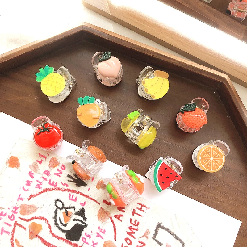 

Cute Sweet Acrylic Fruit Vegetable Clear Mini Head Claw Hair Clips Alloy Big Hairpins Clamp Headwear For Women