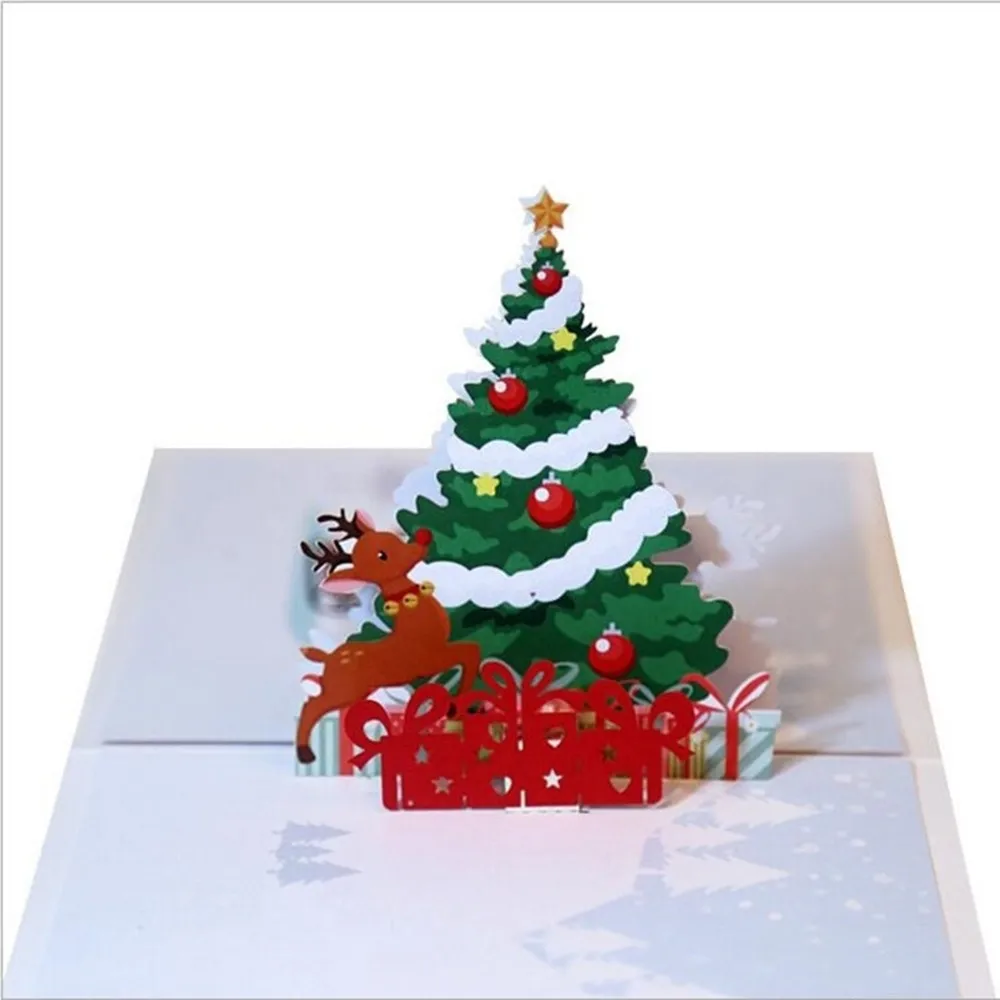  3D Stereo Greeting Card Color Printing Christmas Tree Deer Christmas Postcard Xmas Gift Invitation  - 4.00026E+12