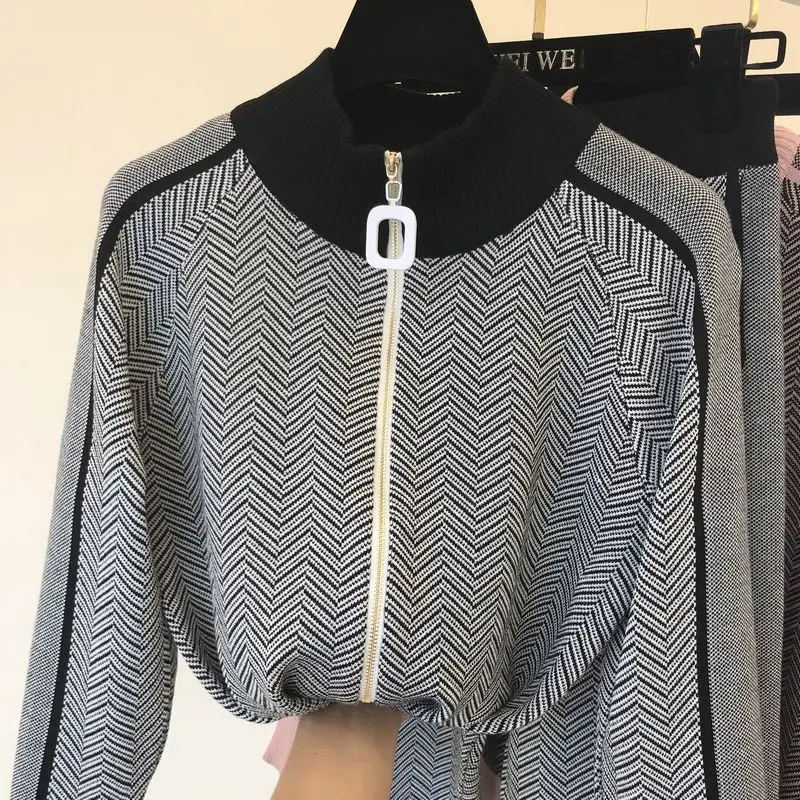 ALPHALMODA Осень женский пуловер с широкими рукавами и юбка на молнии кардиганы+ брюки женский зимний модный дизайн 2 шт спортивный комплект