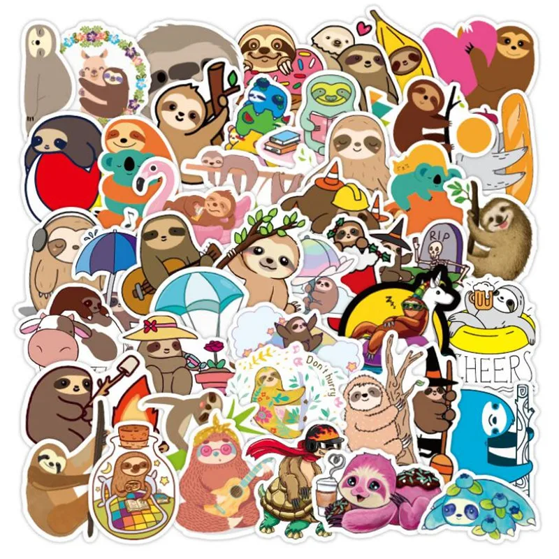

10/30/50PCS cute cartoon sloth graffiti laptop suitcase skateboard guitar decoration waterproof sticker toy wholesale