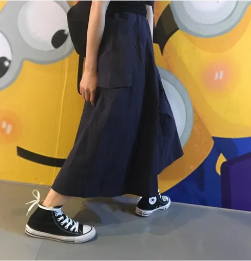 safari style pockets skirts womens robe femme elastic waist casual loose prairie chic vintage long skirt pleated skirt fw552