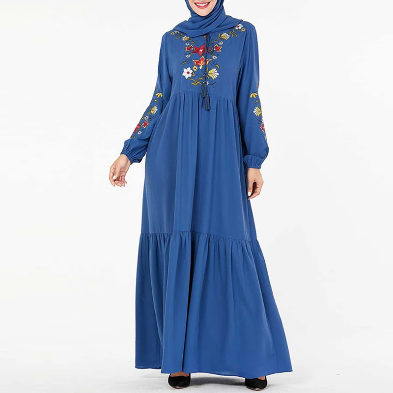 Blue dress Абайя мусульманский хиджаб платье Дубай Арабский Кафтан платье Tesettur Elbise Турция халат Musulmane Longue Arabe Caftan Vestidos - Цвет: Blue dress