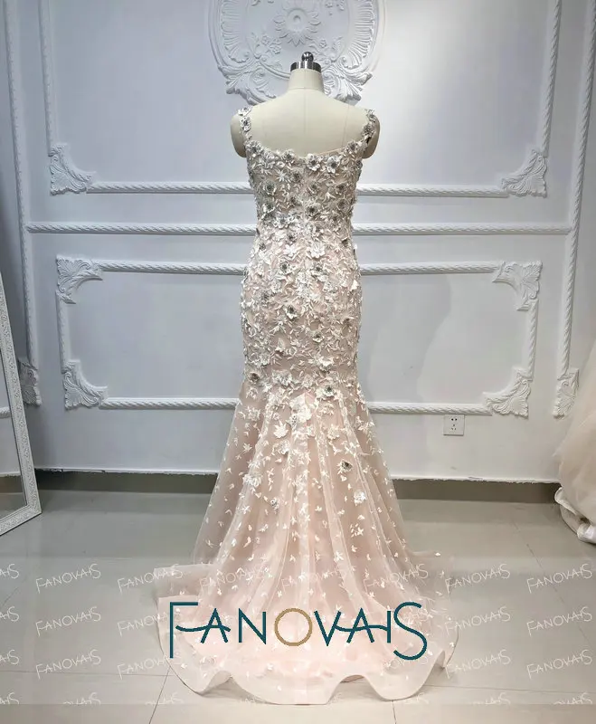 Свадебные платья русалки цвета шампанского со съемным шлейфом, Роскошные, Украшенные бусинами, 3D цветы, Vestido de Novia Robe de Mariage