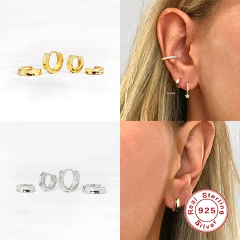 

Genuine 925 Sterling Silver Ear Bone Earlobe Piercing Buckle Hoop Earrings Pendients Fine Jewelry for Woman Engagement Gift