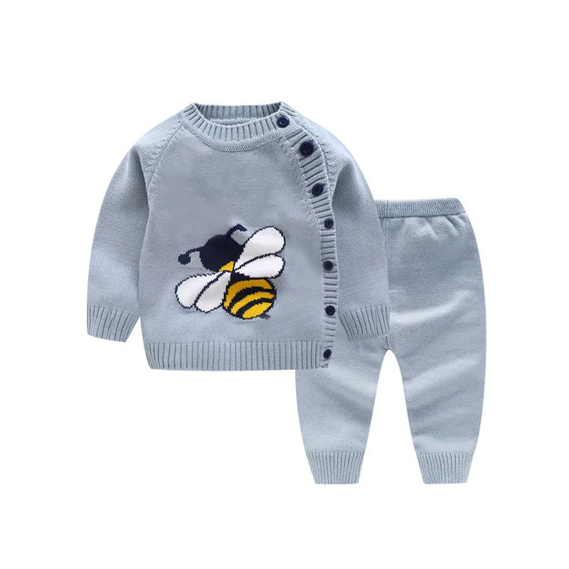 Модный осенний свитер для новорожденных девочек; Топы+ штаны; Комплект для малышей; детская одежда; Спортивный костюм для девочек; вязаный костюм для мальчиков; комплекты одежды для детей