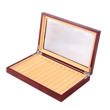 

12 Wine Red Single-Layer Pen Box Baking Paint Pen Storage Box Display Box Stationery Pen Collection Wooden Box