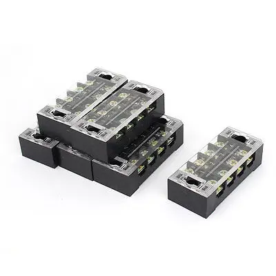 

6 Pcs 600V 25A 4 Positions 4P Double Rows Covered Barrier Screw Terminal Block