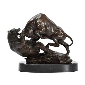 

Wall Street Charging Bull and Bear VS Fighting Statue Sculpture Bronze Stock Market Animal Antique Figurine Art Office Decor