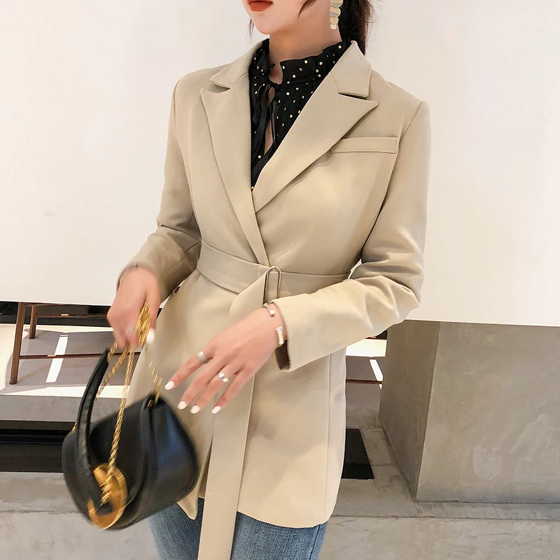 

Spring Women Fashion 2019 New None Button Office Lady Suit Casual Slim Jacket Coat with belt