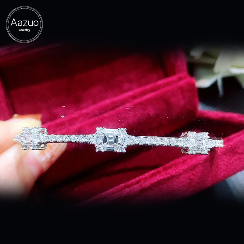 Aazuo Real 18K White Gold Real Diamonds 1.25ct Square Hot Sale Bangle For Woman Upscale Trendy Wedding Engagement Party