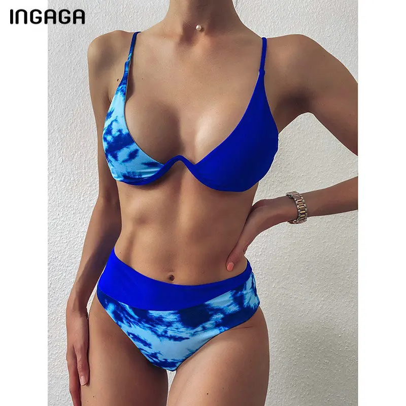 Ingagaハイウエストビキニセットプッシュアップ水着水着女性パッチワークビキニ2021海水浴水着スーツ女性ストラップbiquini