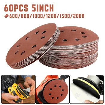 

60pcs 5 In Hook Loop Abrasive Sand Paper Sanding Discs Pad with 8 Holes Grits 600~2000 Available Abrasive Tools