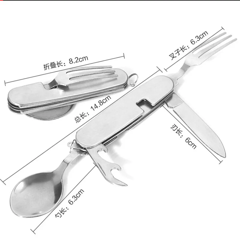4 - 1 Outdoor Camping Tableware Foldable Spoon Fork Knife Equipment Supplies Stainless Steel Portable Folding | Дом и сад