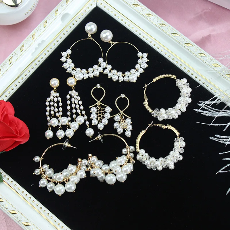 

Korean Fashion Elegant Temperament Pearl String Bead Stud Earring Exaggerated Tassel Pendant Pendientes Jewelry Bijoux Oorbellen