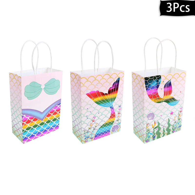 3pcs paper bags-D Вечерние принадлежности в стиле Русалочки, украшение в виде Русалочки, украшения для дня рождения, Детские вечерние украшения в честь Дня Рождения - Цвет: 3pcs paper bags-D