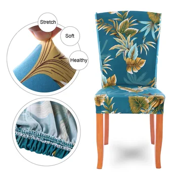 

6PCS Soft Spandex Printing Chair Covers Printed Chair Seat Protector Slipcover for Banquet Party Hotel Kitchen Seat Case