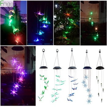 

Frigg Solar Powered LED Wind Chime Transparent Hummingbird Wind Chime Color-Changing Waterproof Party Patio Yard Garden Decor