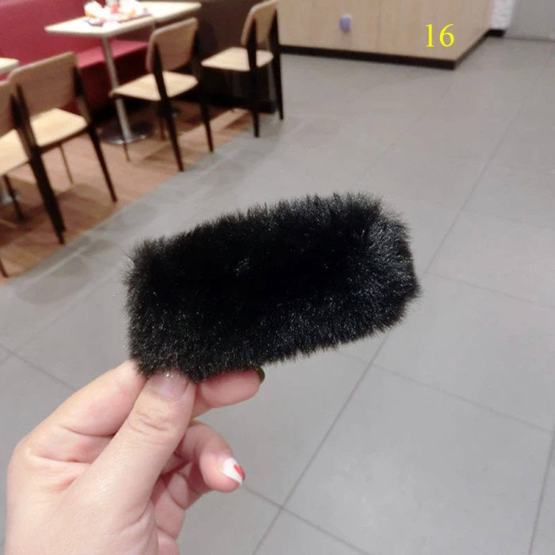16 Новые популярные корейские зимние плюшевые однотонные заколки для волос из искусственного меха, заколки для волос для девочек, модные детские заколки для волос, аксессуары для волос - Цвет: 16