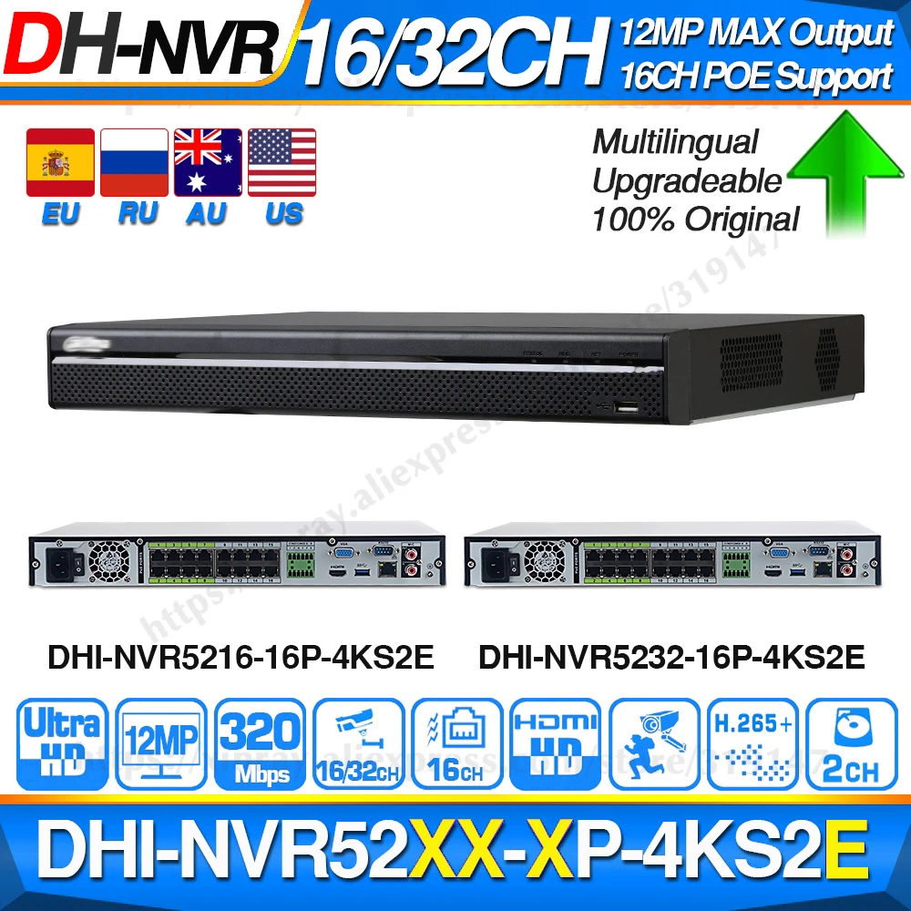 Dahua Original Pro NVR NVR5216-16P-4KS2E NVR5232-16P-4KS2E 16CH PoE Port 8CH 800m E-POE Max 320Mbps Network Video Recorder