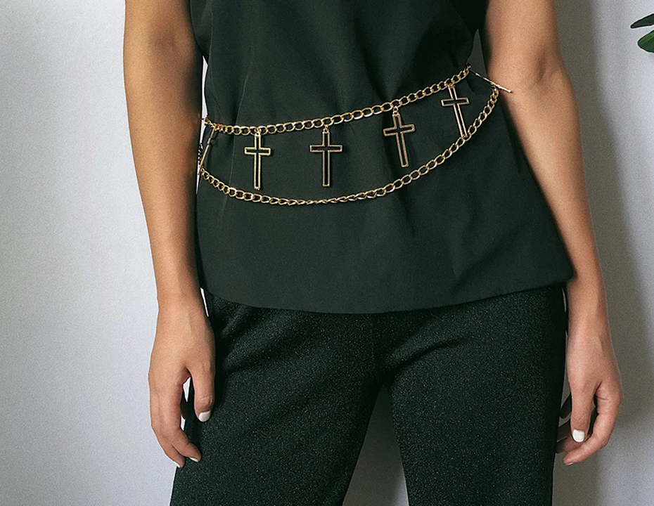 PuRui Cross Tassel Pendants Waist Chain Belt Multi Layer Punk Belly Body Chain Women Jewelry Silver Gold Color Metal Waistband