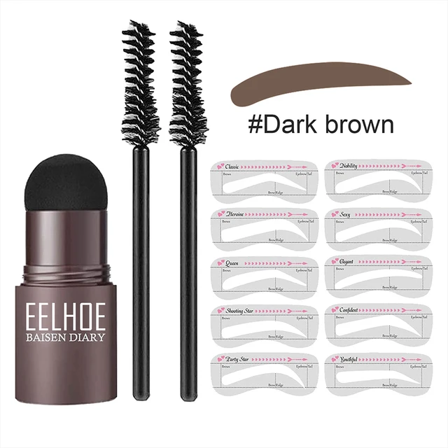 2022 Professional Brow One Step Shaping Kit Stamp Set Makeup Stick Hairline Contour Waterproof Tint Stencil Eyebrow Template Dark Brown Set