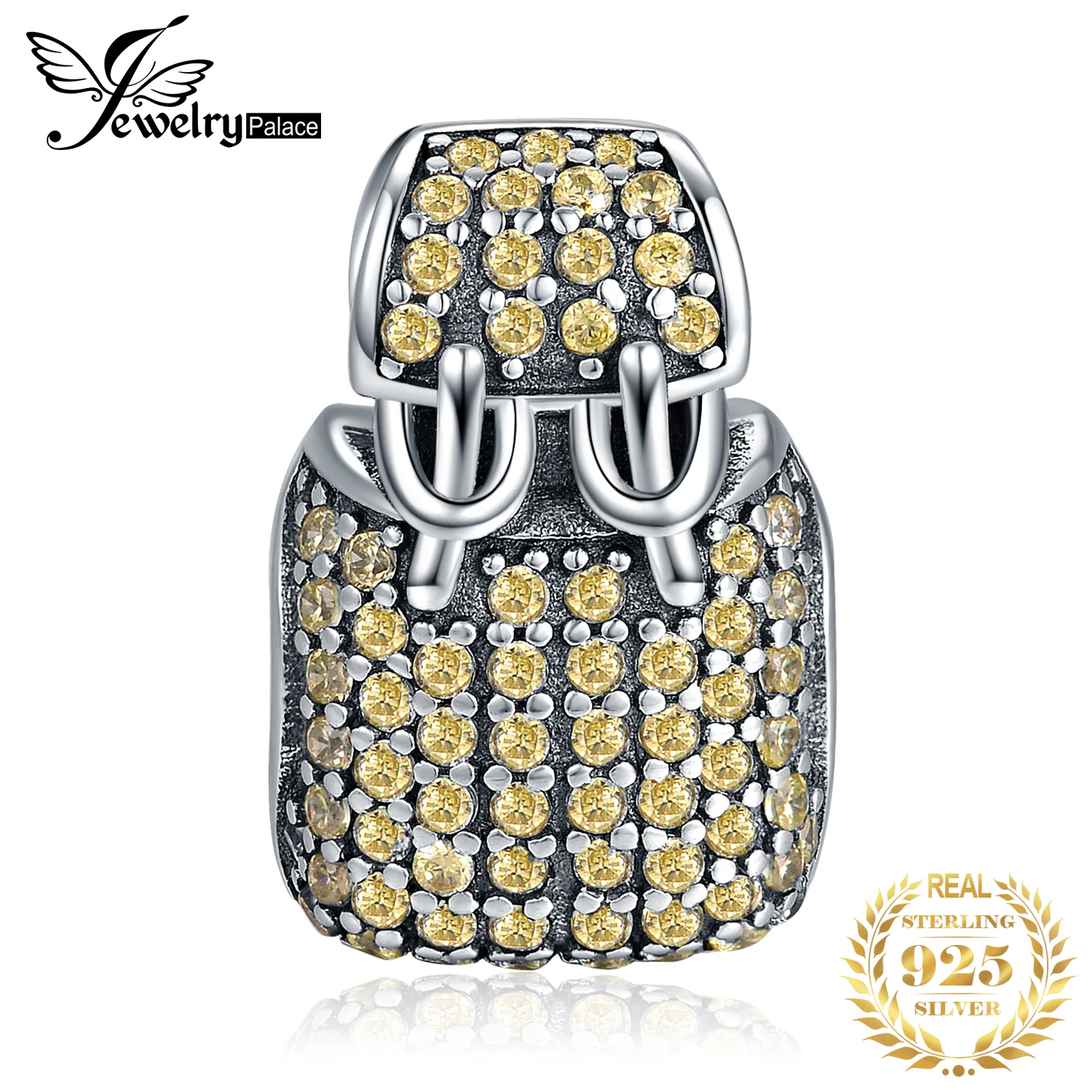 

JewelryPalace Yellow CZ Pave Cubic Zirconia Backpack Charm Bead Fit Bracelet 925 Sterling Silver For Women New Hot Sale As Gifts