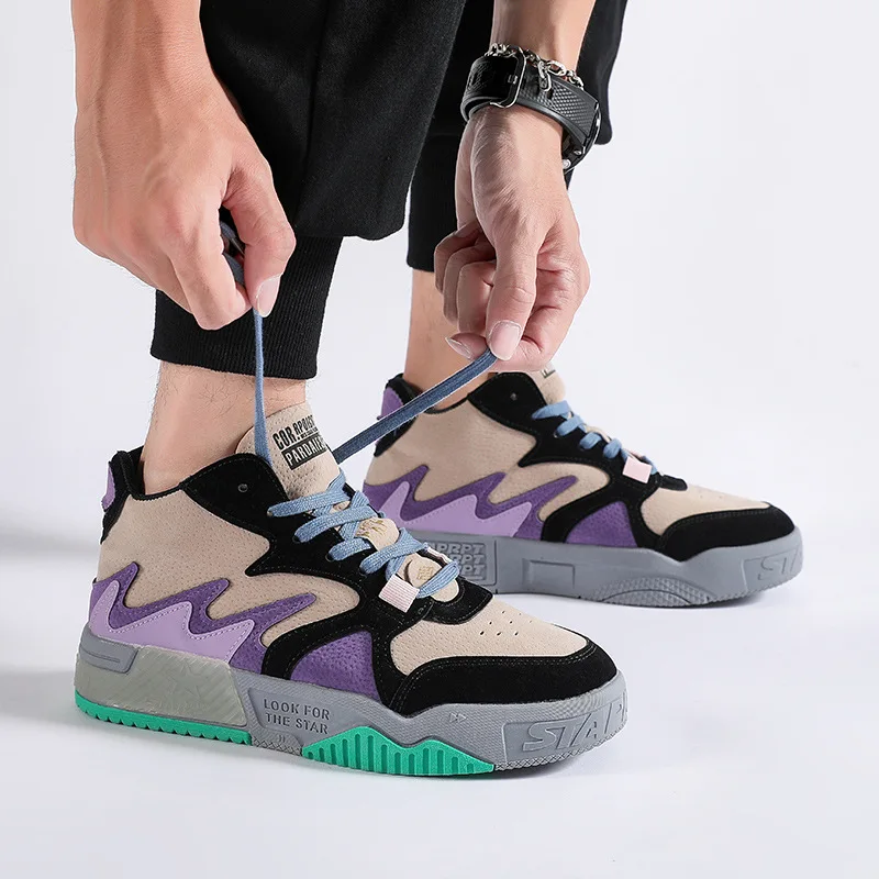 High-top Shallow Mouth Old Shoes Men's Shoes 2021 New Color Matching Wild Spring and Autumn Trend Couple Casual Sports Shoes