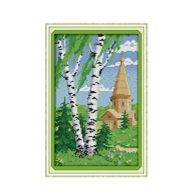 Cypress весенний пейзаж Набор для вышивки крестиком растение зеленое дерево 14ct 11ct отсчет Печать холст Вышивка Сделай Сам ручной работы Рукоделие плюс