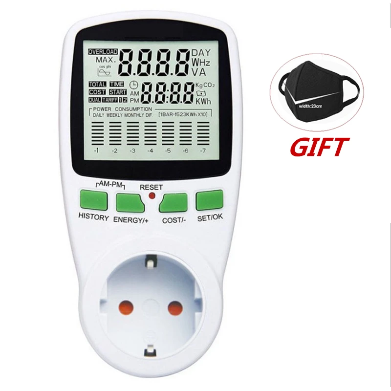 

Digital LCD Energy Meter Wattmeter Wattage Electricity Kwh Power Meter EU French US UK AU Measuring Outlet Power Energy Analyzer