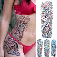 

Large Fake Sleeve Transfer Waterproof Temporary Tattoo Sticker Peony Red-crowned Crane Phoenix Traditional Tatto Flash Men Women