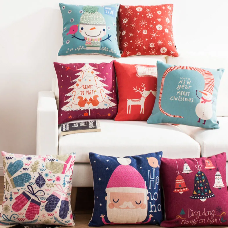Happy Christmas Series Cute Cool Throw Massager Decorative Vintage Lumbar Pillows Cover Pillow Case Home Decor Family Kids Gift | Дом и сад