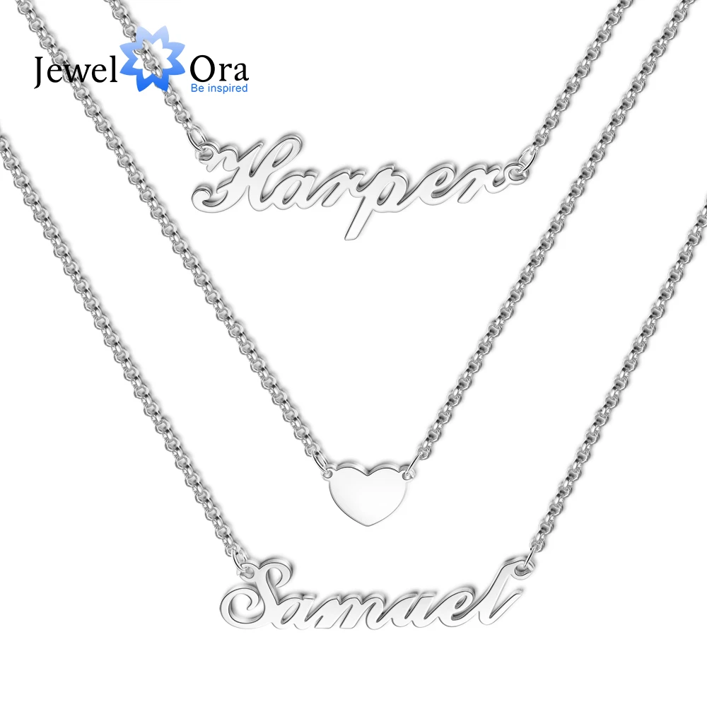 Jewelora 925 Sterling Silver 3 Layered Custom Name Necklace Personalized Nameplate With Heart Wedding Engagement Fine Jewelry Necklaces Aliexpress