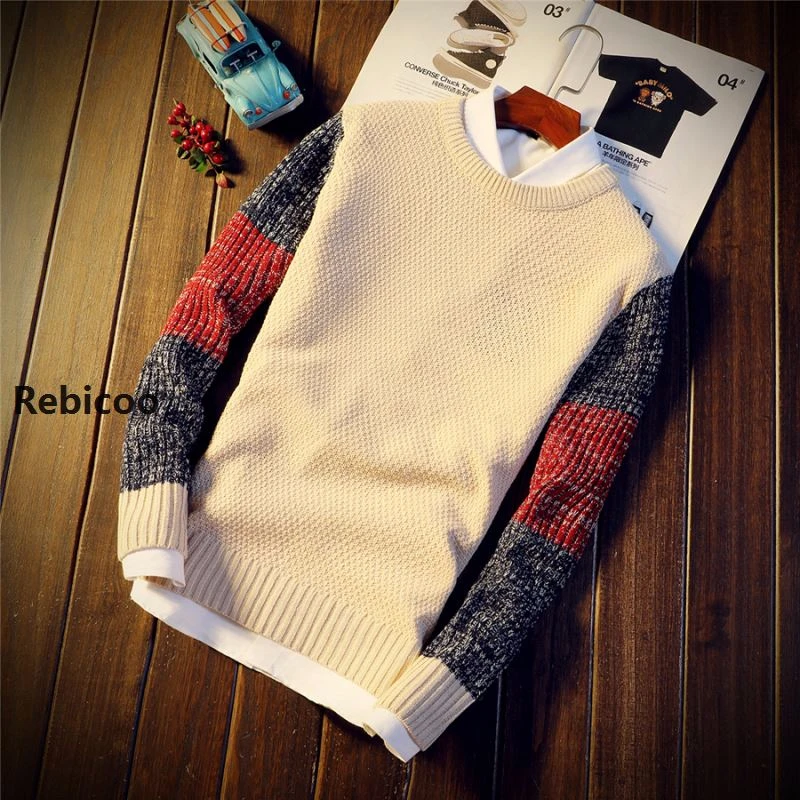 2019  Trend New Men Autumn Winter Sweater Pullovers Jumper Men's O-Neck Mixed Color Fashion Youth Teens Long Sleeve Sweaters Men
