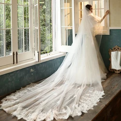 New Arrival Lace Long Bridal Wedding Veil Two Layer Lace Appliques Edge Tulle Wedding Accessories In Stock