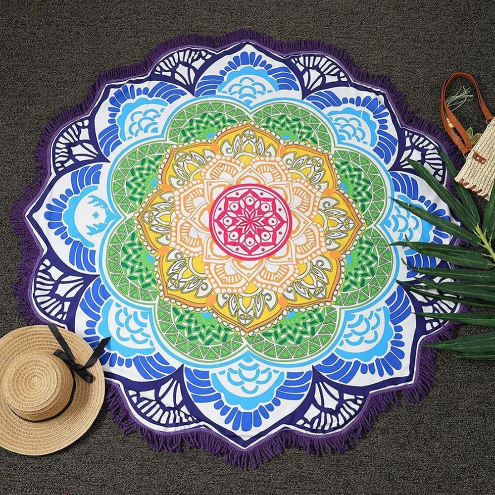

NICEYARD 150*150cm Tassel Round Bath Towel Mandala Yoga Mat Tapestry Multifunction Lotus Beach Towel Blanket Shawl