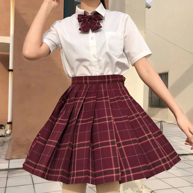 2021 New School Girl Uniform Pleated Skirts Japanese School Uniform High Waist A-Line Plaid Skirt Sexy JK Uniforms for Woman 2