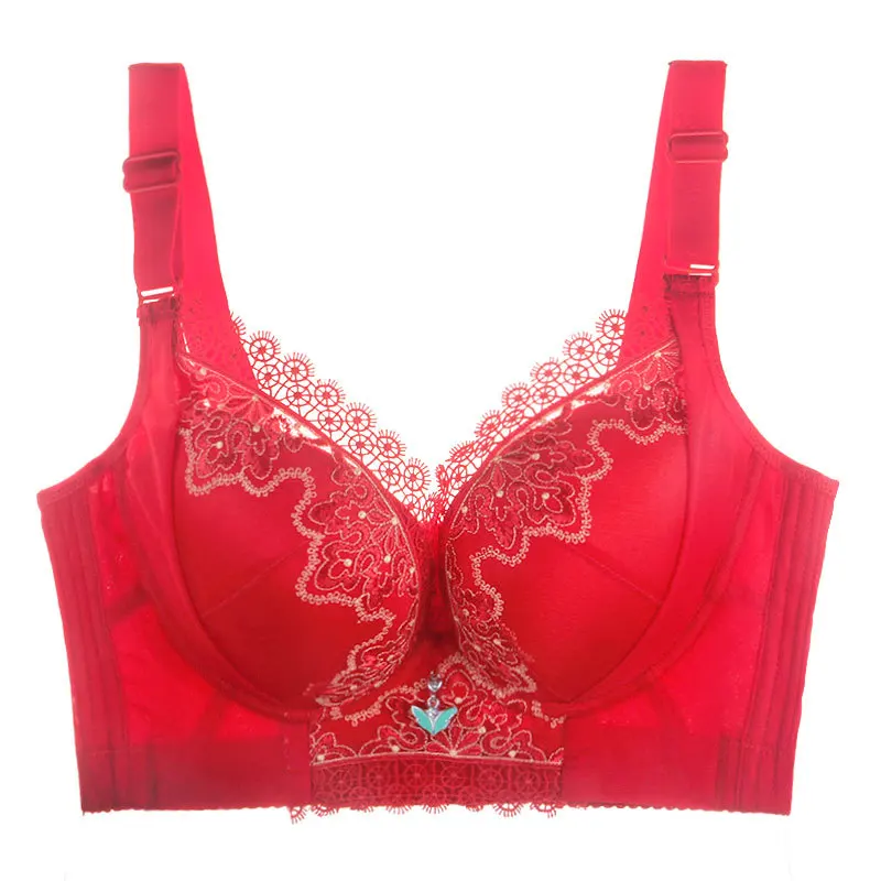 Red Bra Бюстгальтер с широкими бретельками, сексуальный женский бюстгальтер без косточек, комфортное нижнее белье с подкладкой размера плюс, бюстгальтер пуш-ап 110E 90D, розовый, красный - Цвет: Red Bra