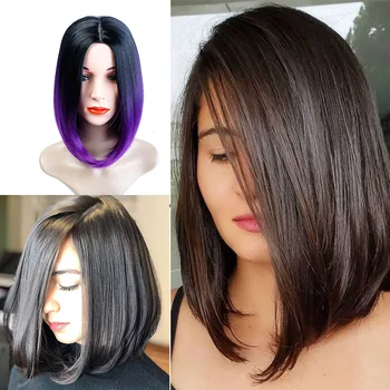 

MANWEI Women Wig Short Bob Synthetic Wigs High Temperature Fiber Hair with Net Dark Green Blue Purple