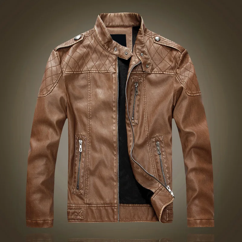

Hot Selling MEN'S Leather Coat Locomotive Washing Leather Jacket Pu Sportsman plus Velvet Jacket