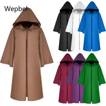 

Wepbel Halloween Women Costume Death Cloak Jackets Medieval Plus Size Coat Solid Color Long Sleeve Hooded Cloak Capes