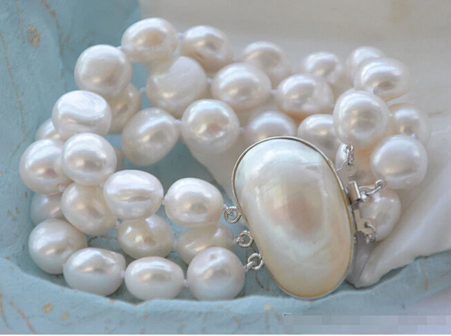 DYY 914+++ 3 ряда " 15 мм барокко белый пресноводный жемчуг браслет