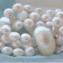 DYY 914+++ 3 ряда " 15 мм барокко белый пресноводный жемчуг браслет