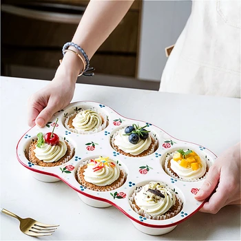 

Pan Original Ceramic Baking Tools Souffle Cake Bowl Six Grids Household Egg Tart Mold Bakery Tools Baking Accessories Chocolate